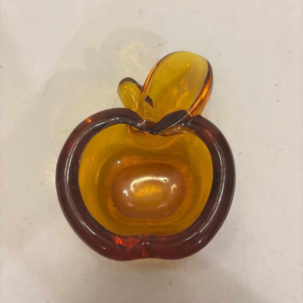 Vintage Amber Art Glass Apple Shaped Bowl